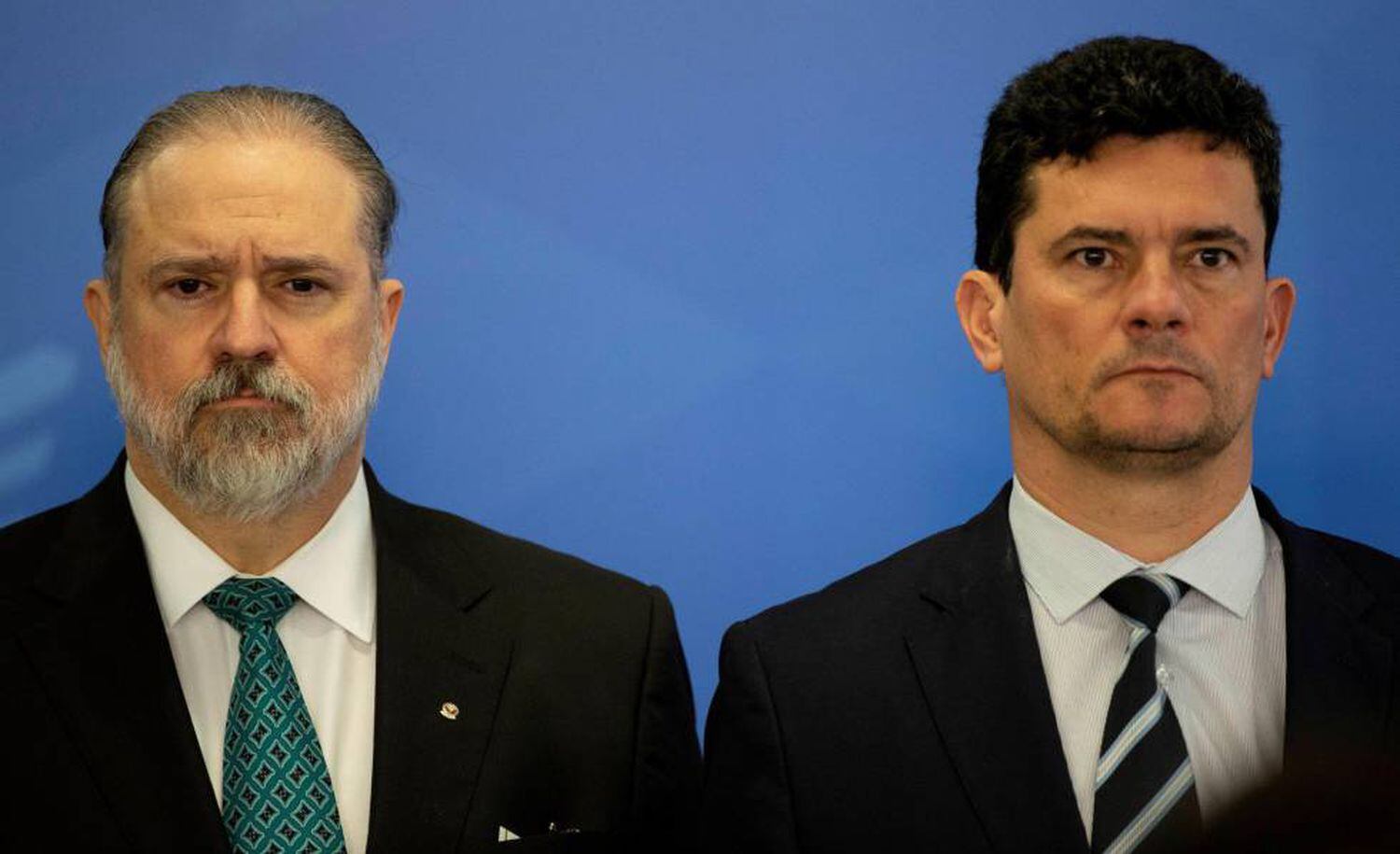 O procurador Augusto Aras e o ministro Sergio Moro na cerimnia de posse na PGR.