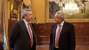 Os presidentes da Argentina, Alberto Fernández, e do México, Andrés Manuel López Obrador, nesta segunda-feira.