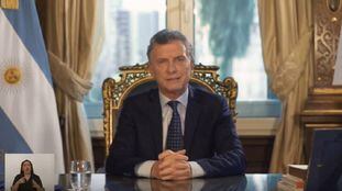 Mauricio Macri faz um resumo de sua gestão em uma mensagem gravada para ser transmitida em rede nacional.
